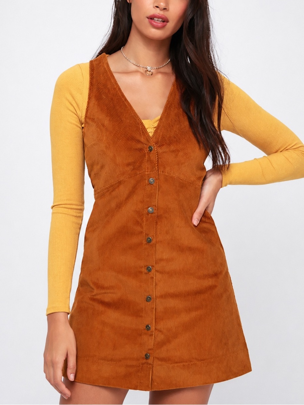 Free People Corduroy 70s Style Button-Front Overall Dress